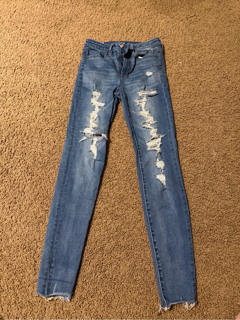 American Eagle Outfitters Blue Distressed Skinny Jeans